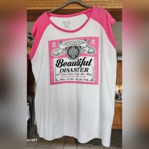 Beautiful Disaster 🩷 Pink and White Graphic Tee